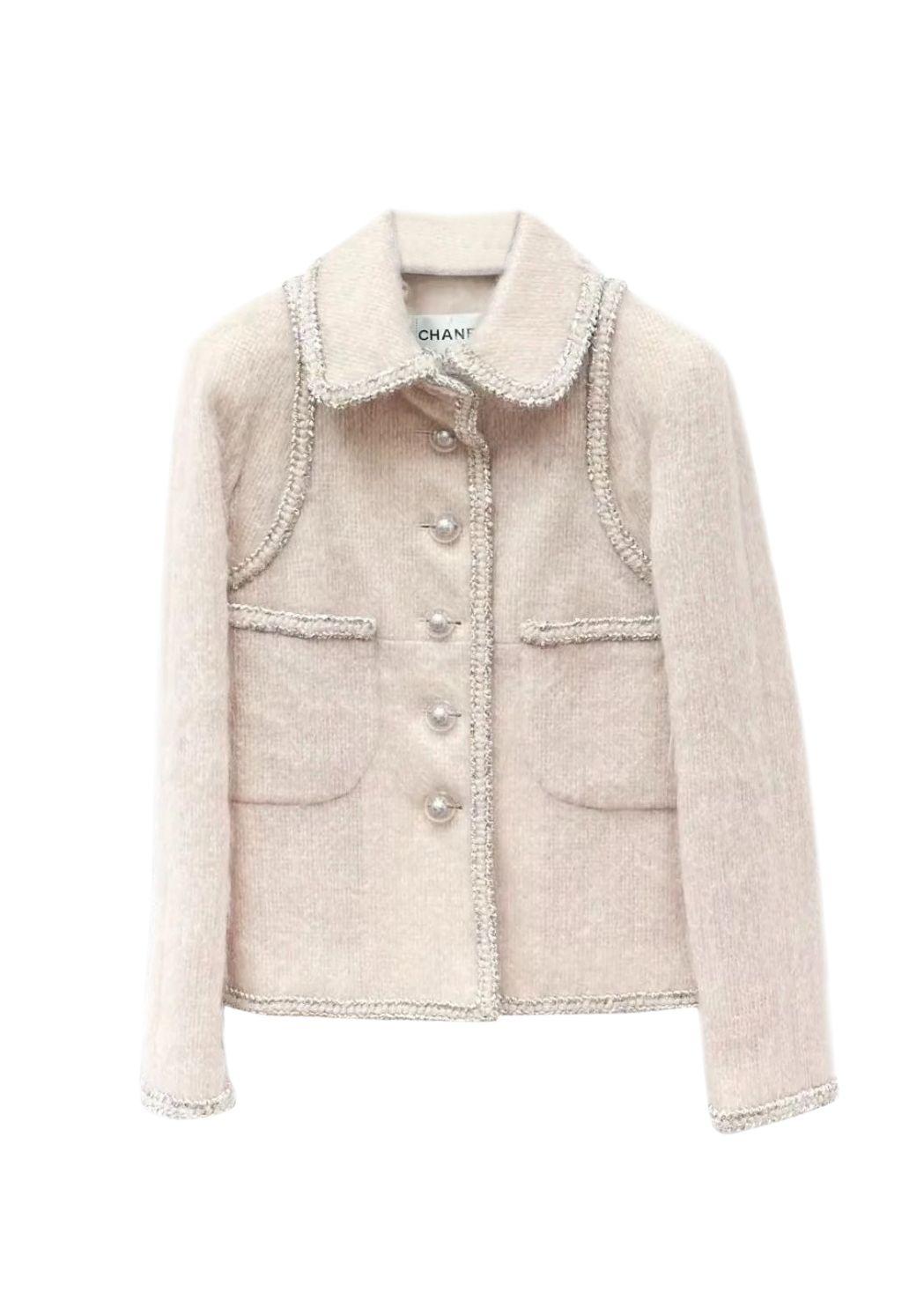 Chanel Beige Wool Jacket with Pearl Button Detail