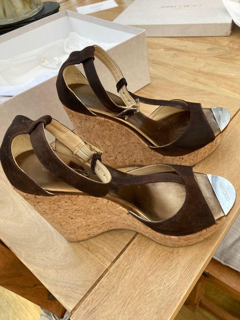 Brown suede & cork wedge heeled sandals