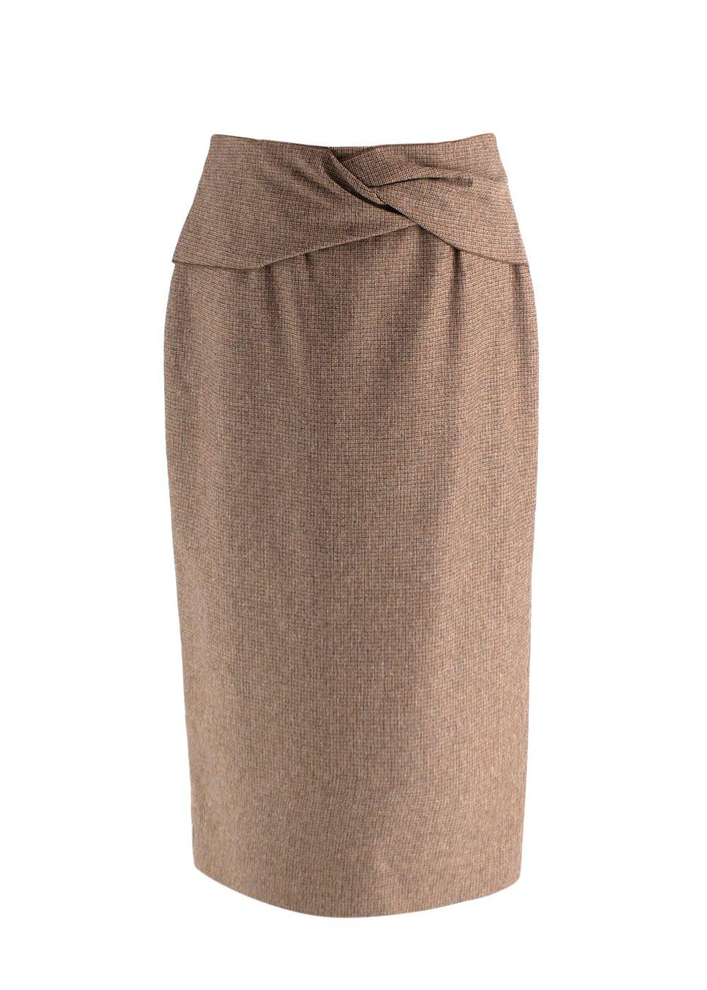 Rochas Brown Wool Midi Skirt