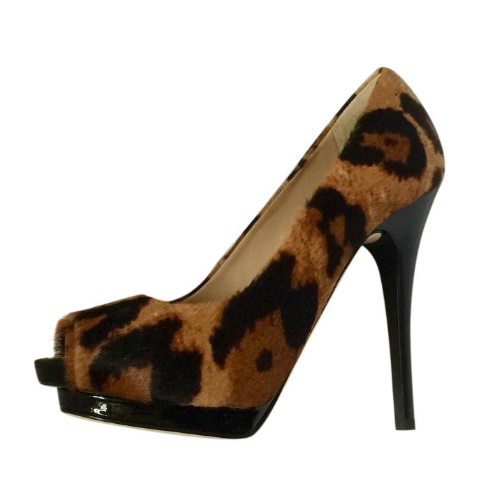 Giuseppe Zanotti Pony Hair Leopard Print Peep Toe Pumps