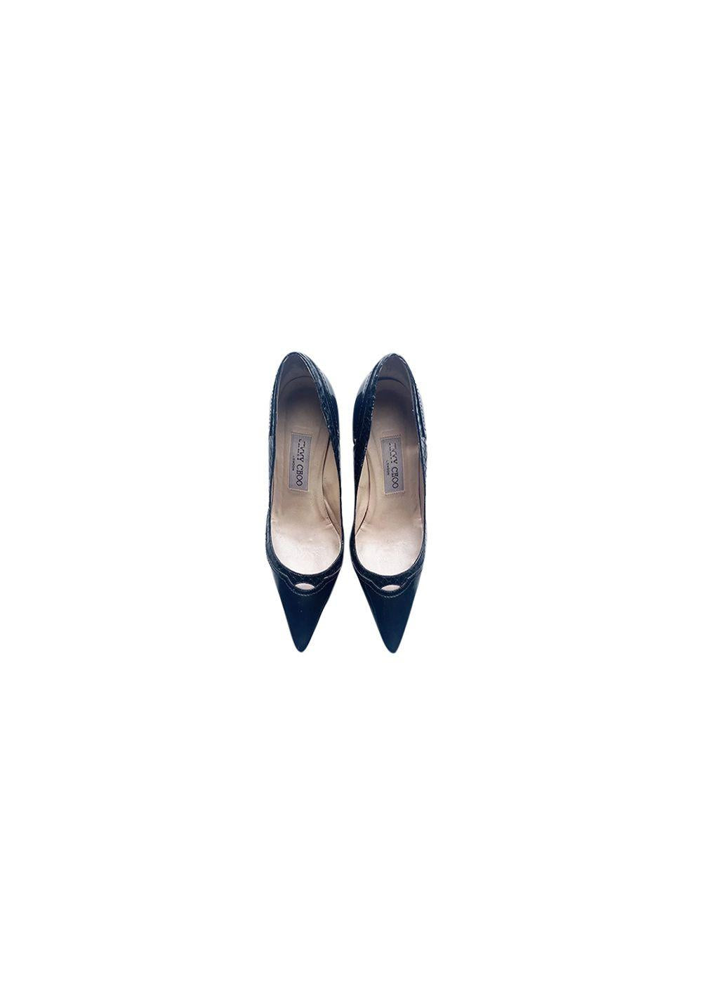Black patent & snakeskin heeled pumps