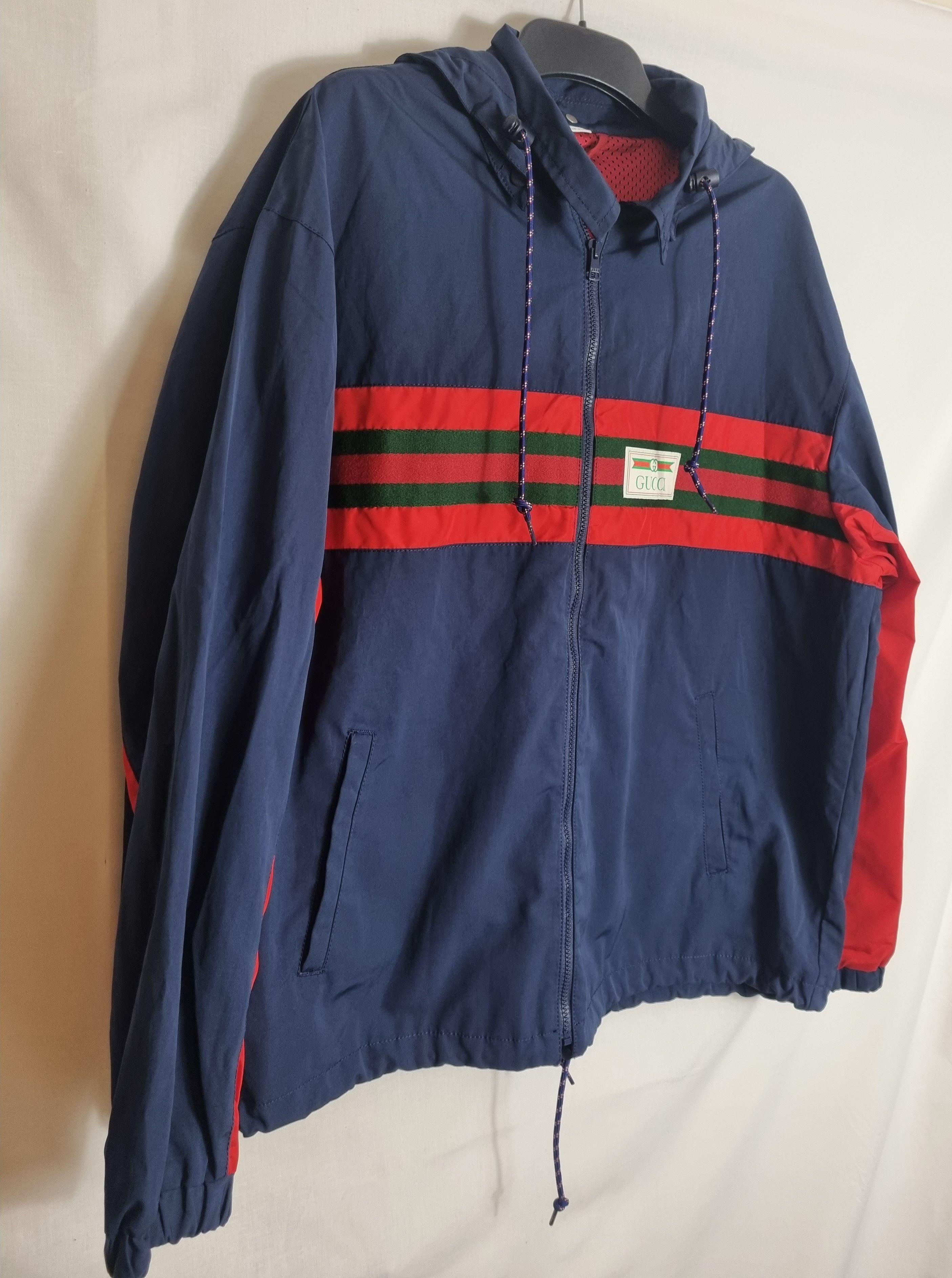 Navy cotton-blend web striped windbreaker jacket