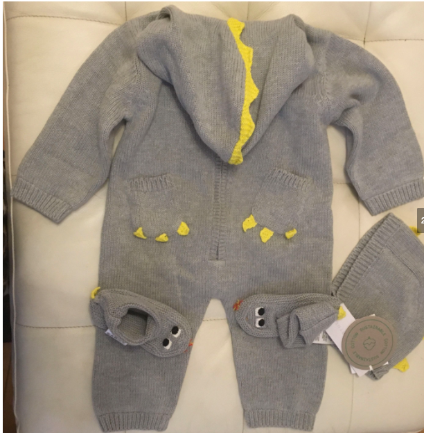 Stella McCartney Grey Merino Wool Dragon BabyGrow, Hat & Booties