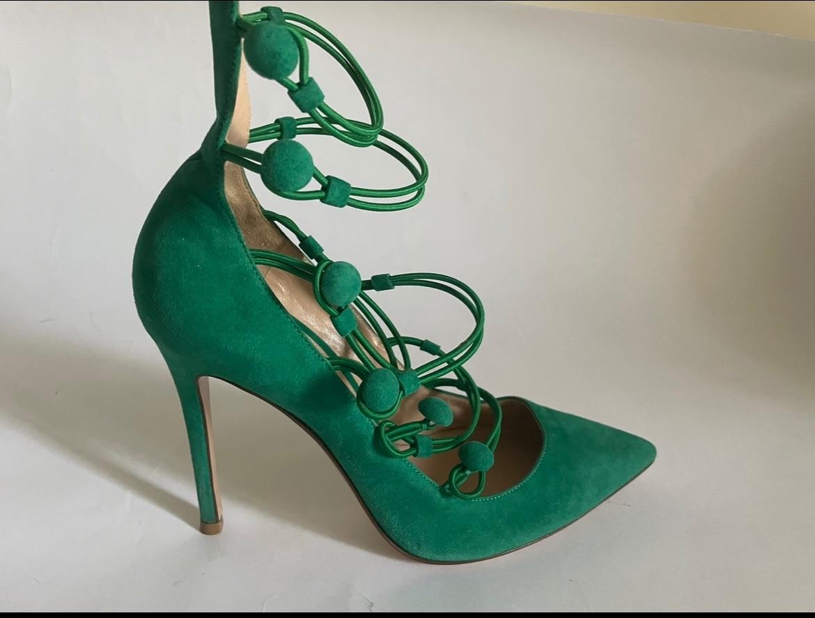 Green Suede Marquis Pumps