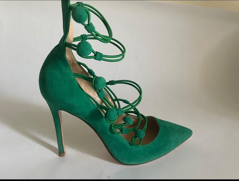 Green Suede Marquis Pumps