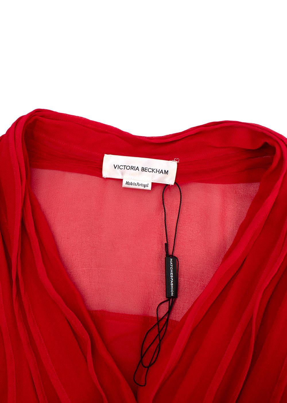 Victoria Beckham Red Sheer Ruffle Detail Blouse