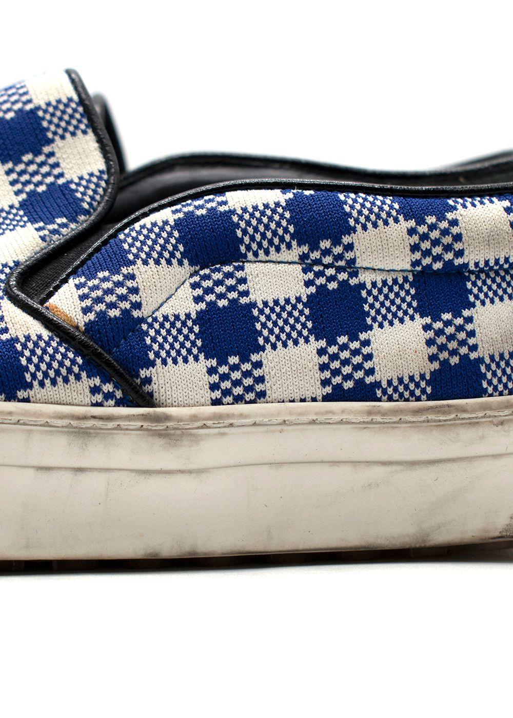 Celine Royal Blue and White Plaid Slip On Trainers