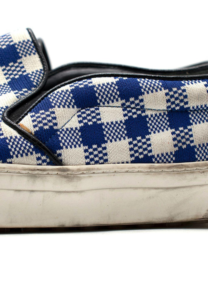 Celine Royal Blue and White Plaid Slip On Trainers