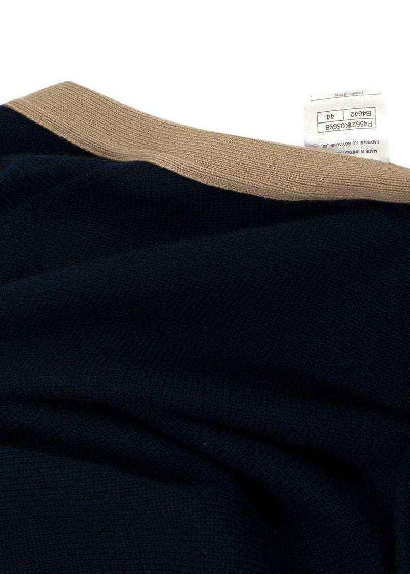 Chanel Contrast Trim Navy Cashmere Longline Cardigan