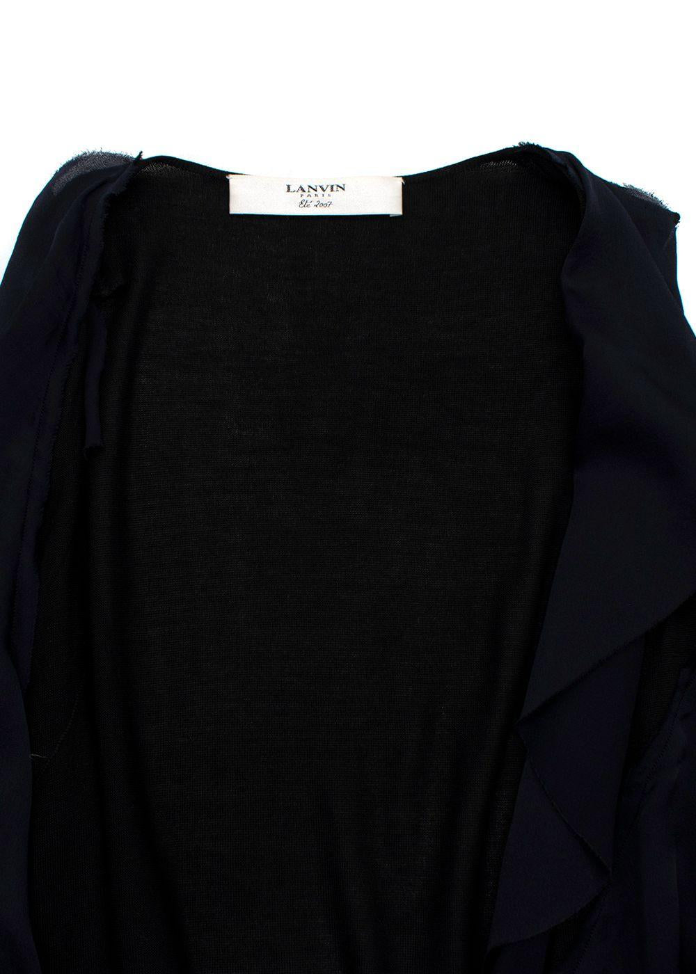 Lanvin Black and Navy Wrap Blouse with Frill Detail