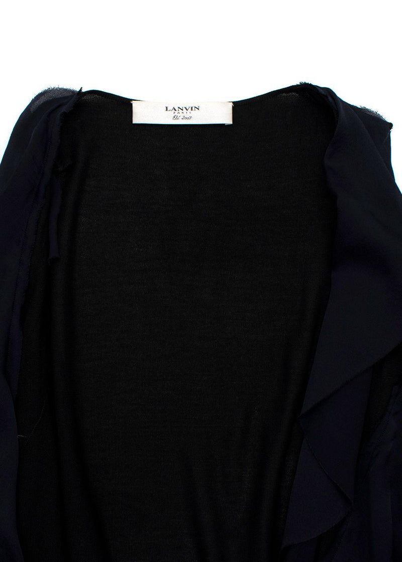 Lanvin Black and Navy Wrap Blouse with Frill Detail