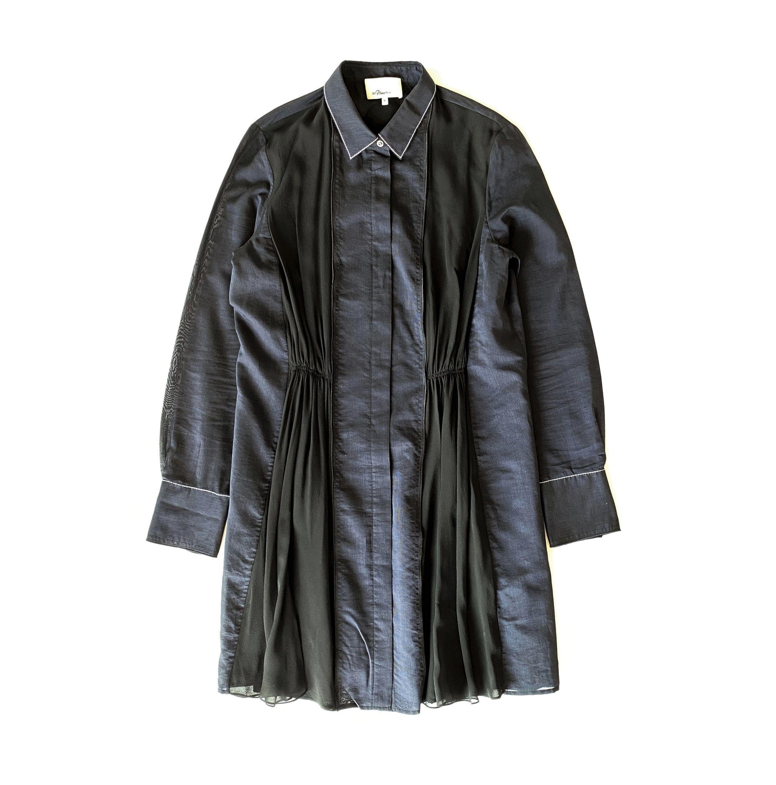 Black & Navy Cotton & Silk Shirt Dress