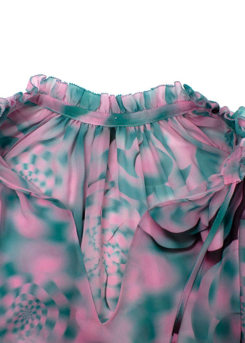 Brandon Maxwell Pink and Teal Pleated Silk  Dress