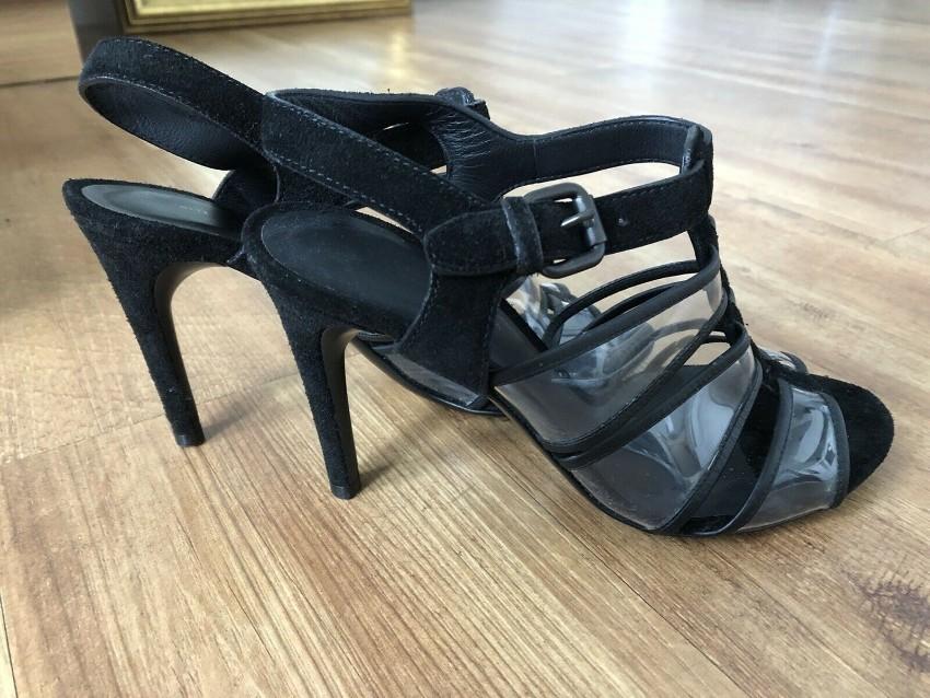 Bottega Veneta black leather transparent heeled sandals