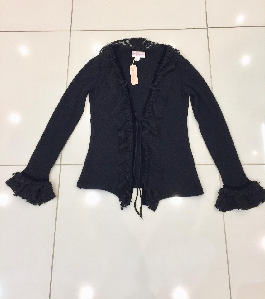 Blumarine Black Angora Wool & Leavers Lace Soft Jacket Cardigan