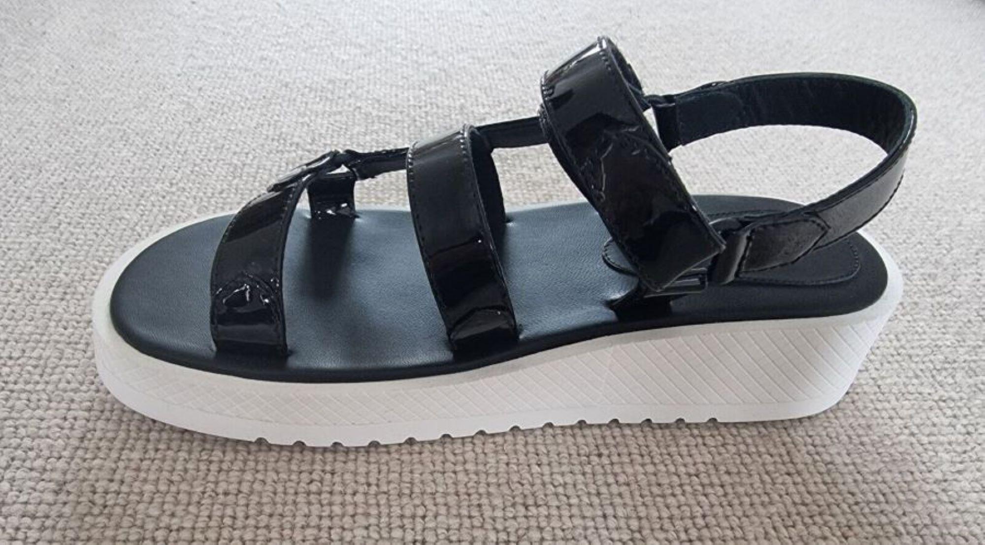 Chanel Black Patent Dad Sandals