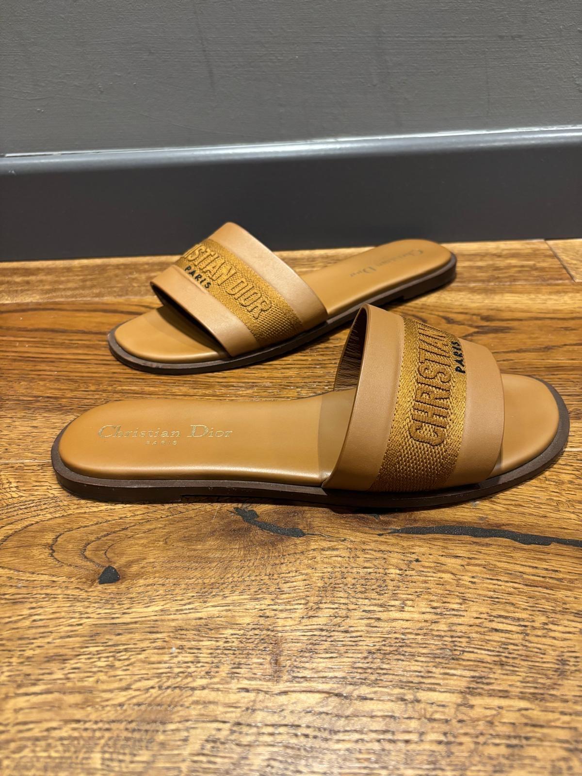 Dior Tan Leather Slides
