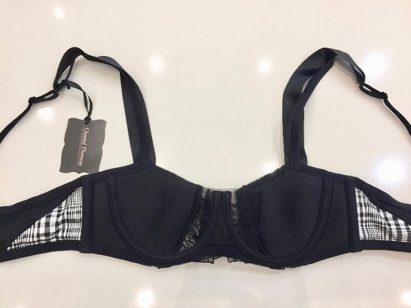 Chantal Thomass Black & White Tartan Check Bra & Thong Set
