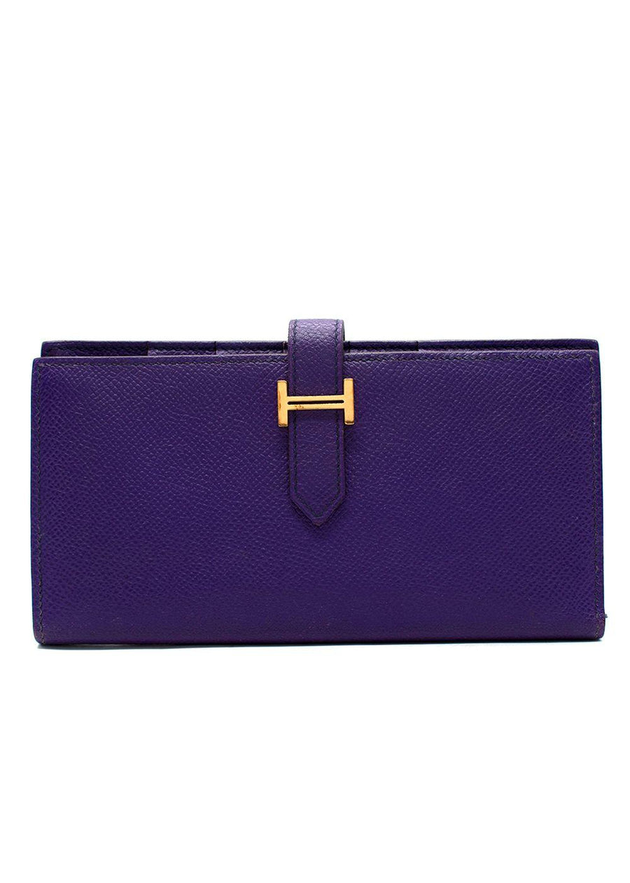 Hermes Purple Bearn Wallet with Gold Hardware