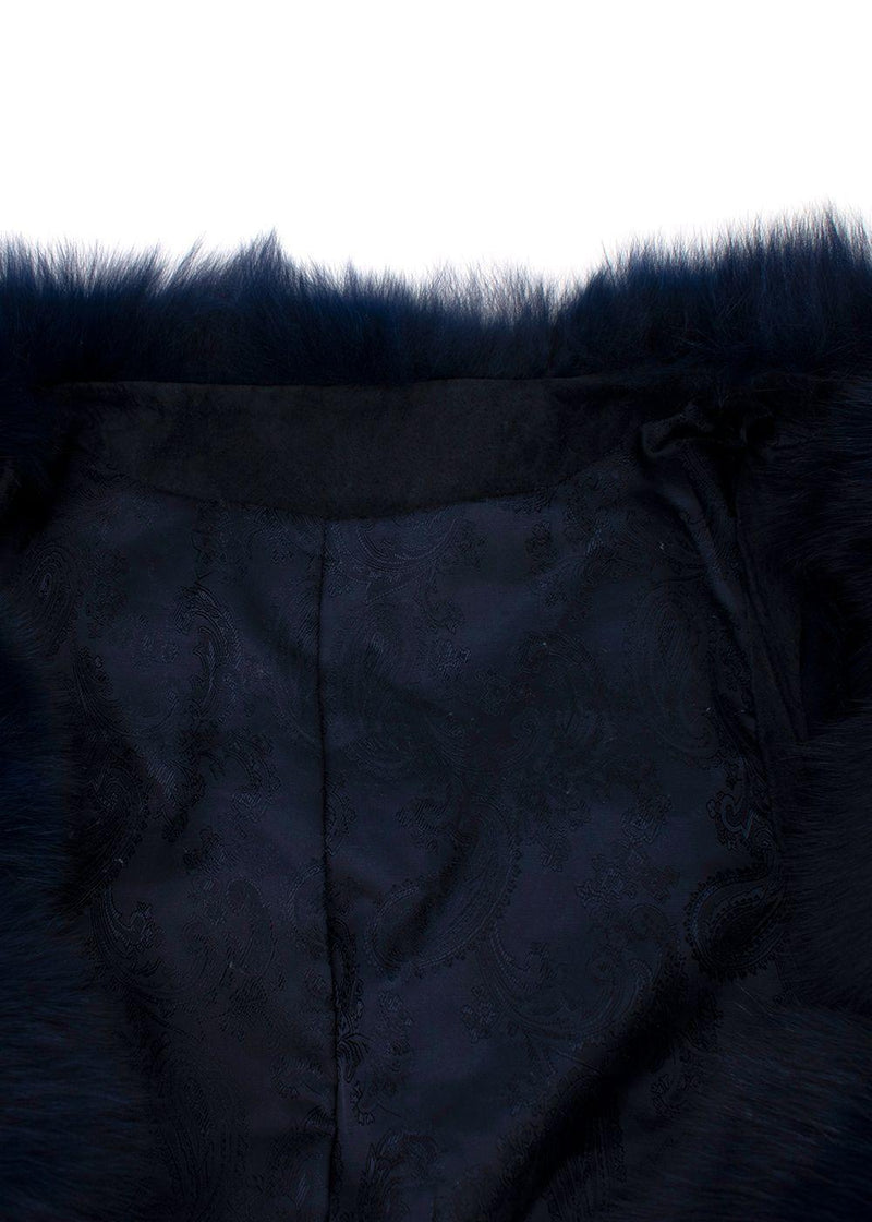 Dyed Deep Blue Fox Fur Zipped Midi Gilet