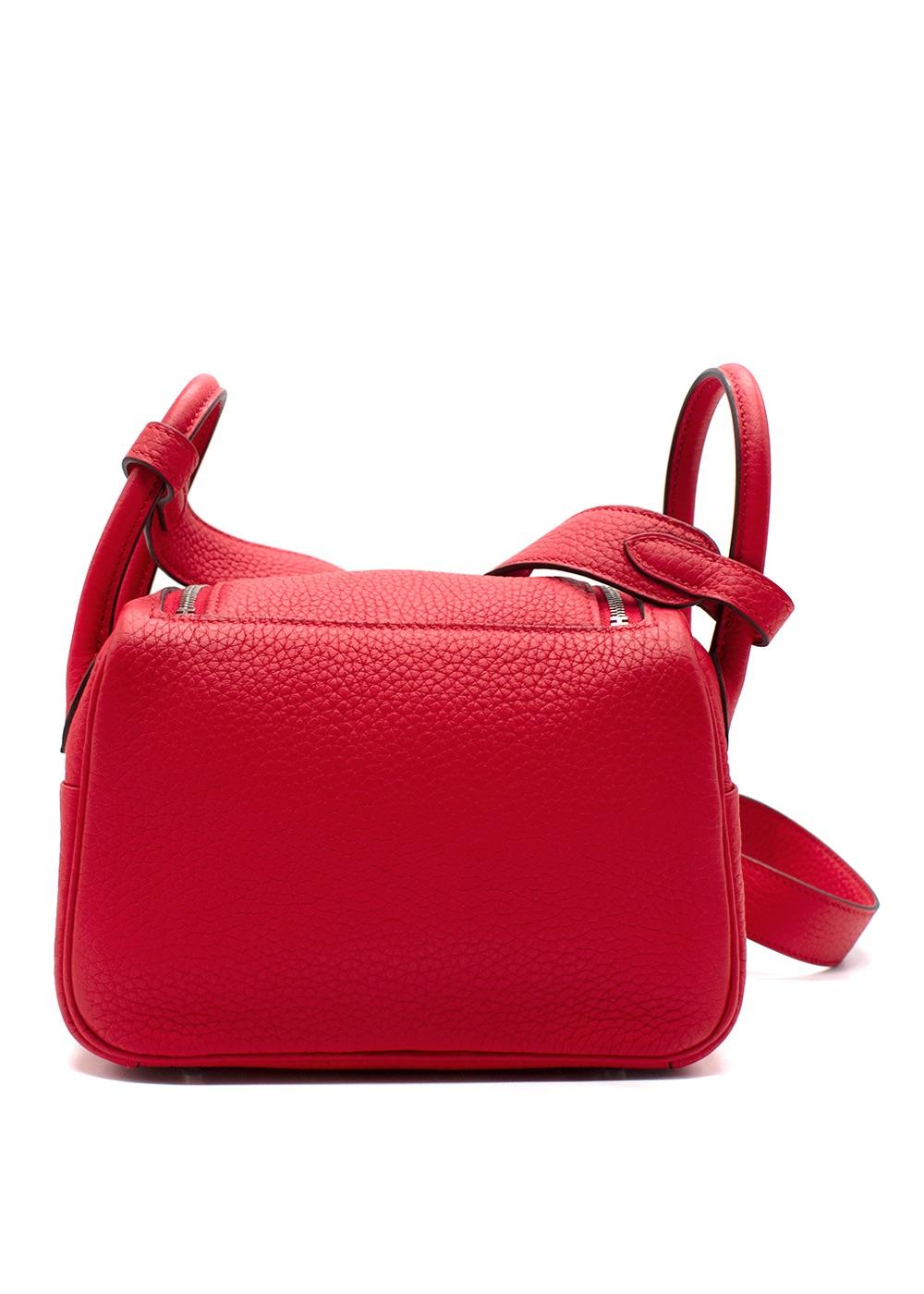 Hermes Mini Lindy in Red Clemence Leather with Palladium Hardware