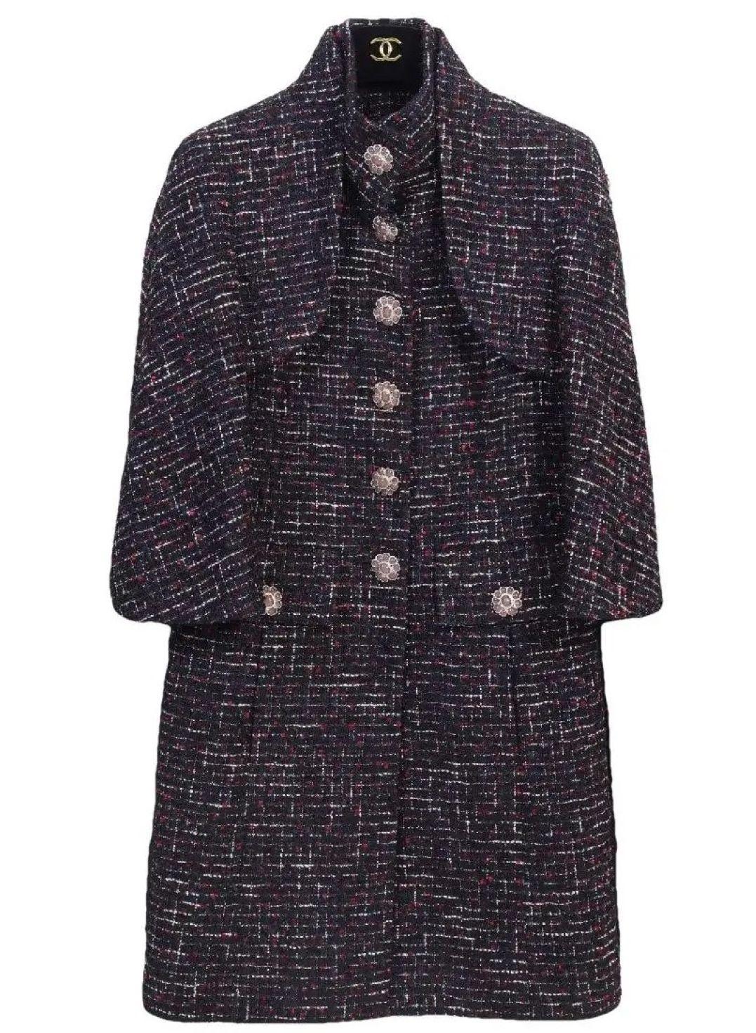 Chanel Black Tweed Gripoix Button Coat