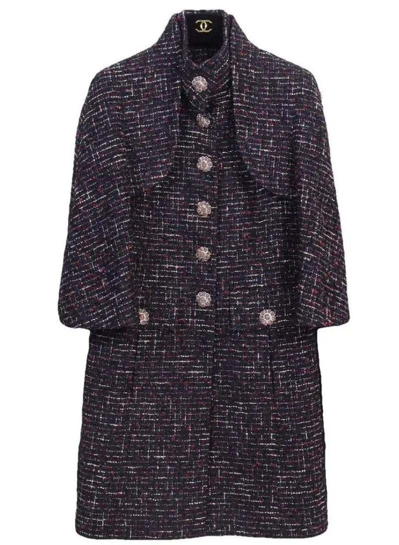 Chanel Black Tweed Gripoix Button Coat