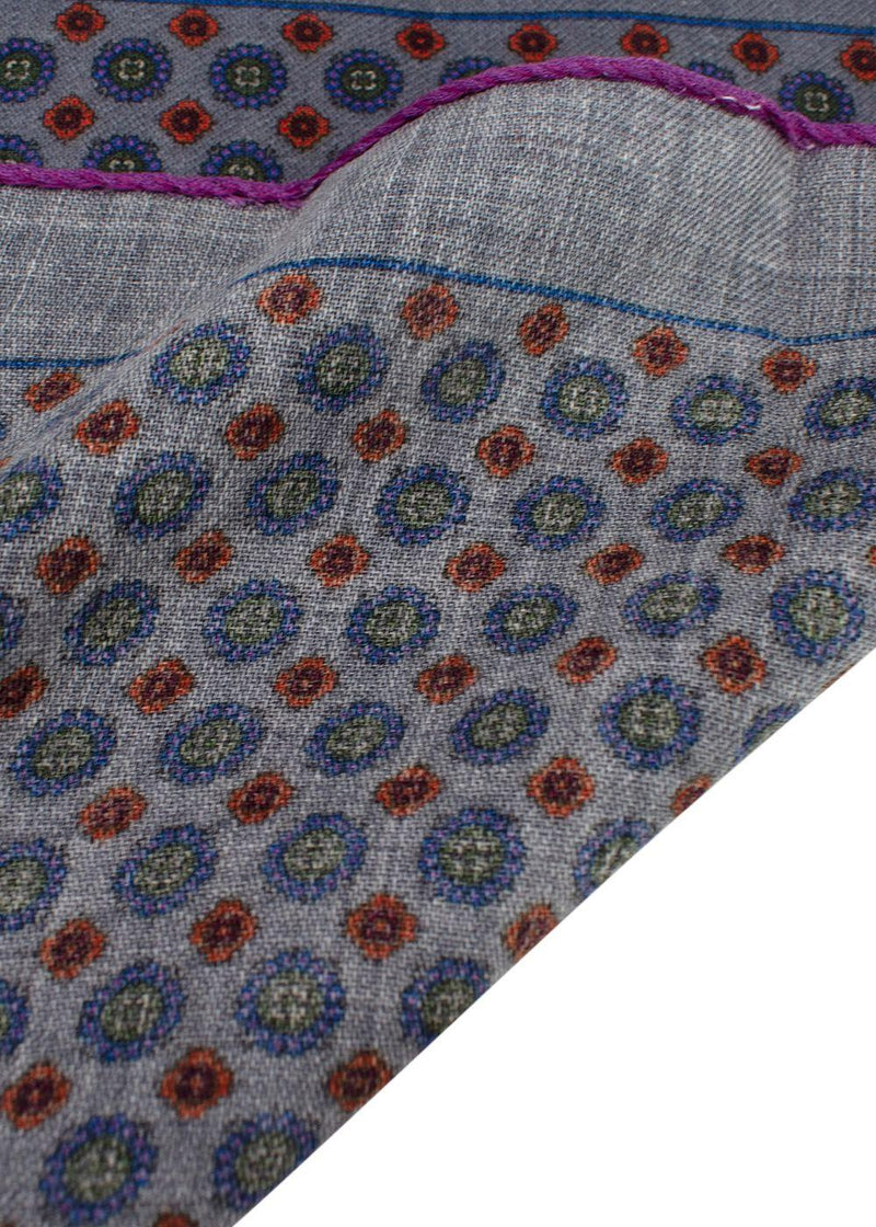 Timothy Everest Grey and Purple Patterned Pocket Square