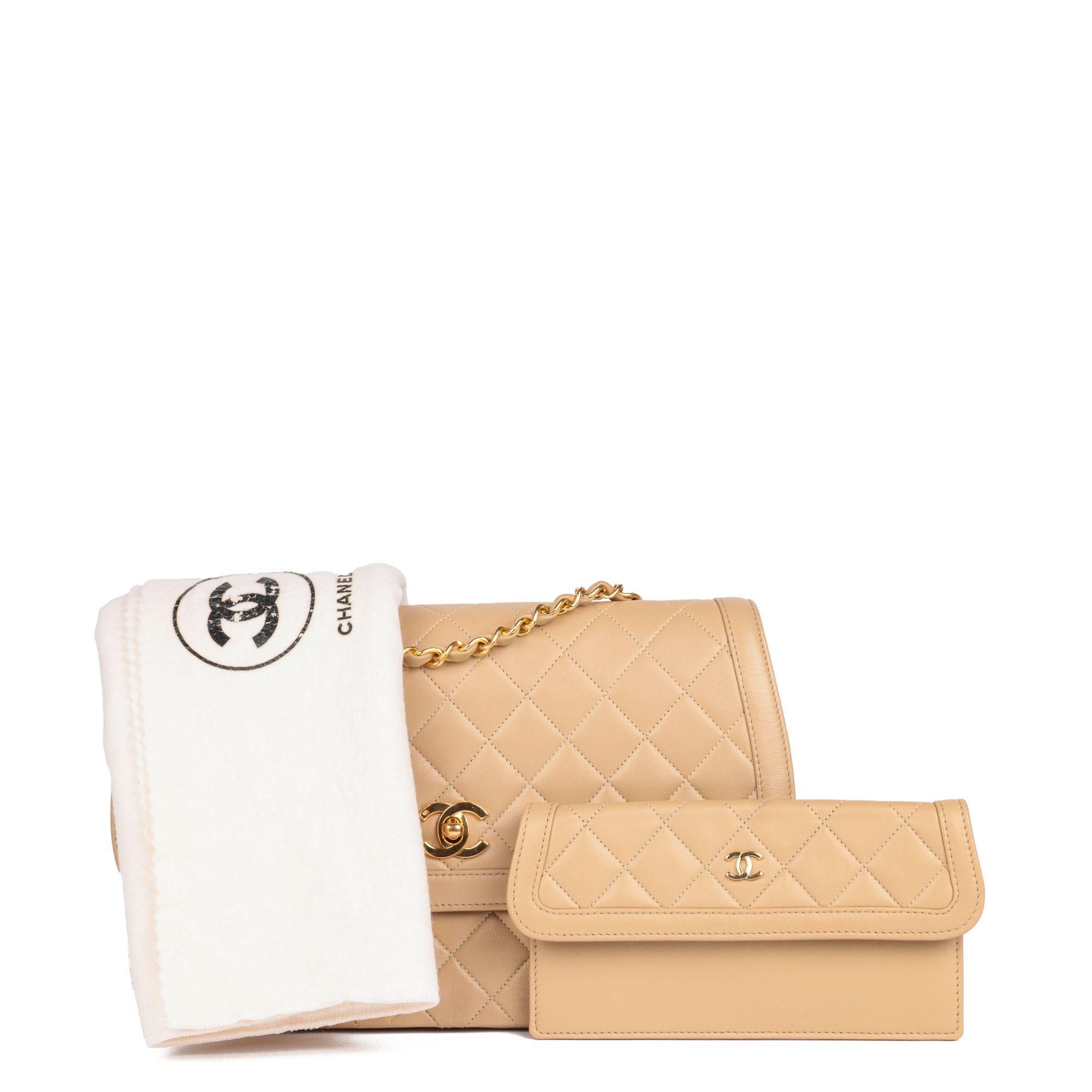 Beige Vintage Quilted Leather Flap Bag & Waller