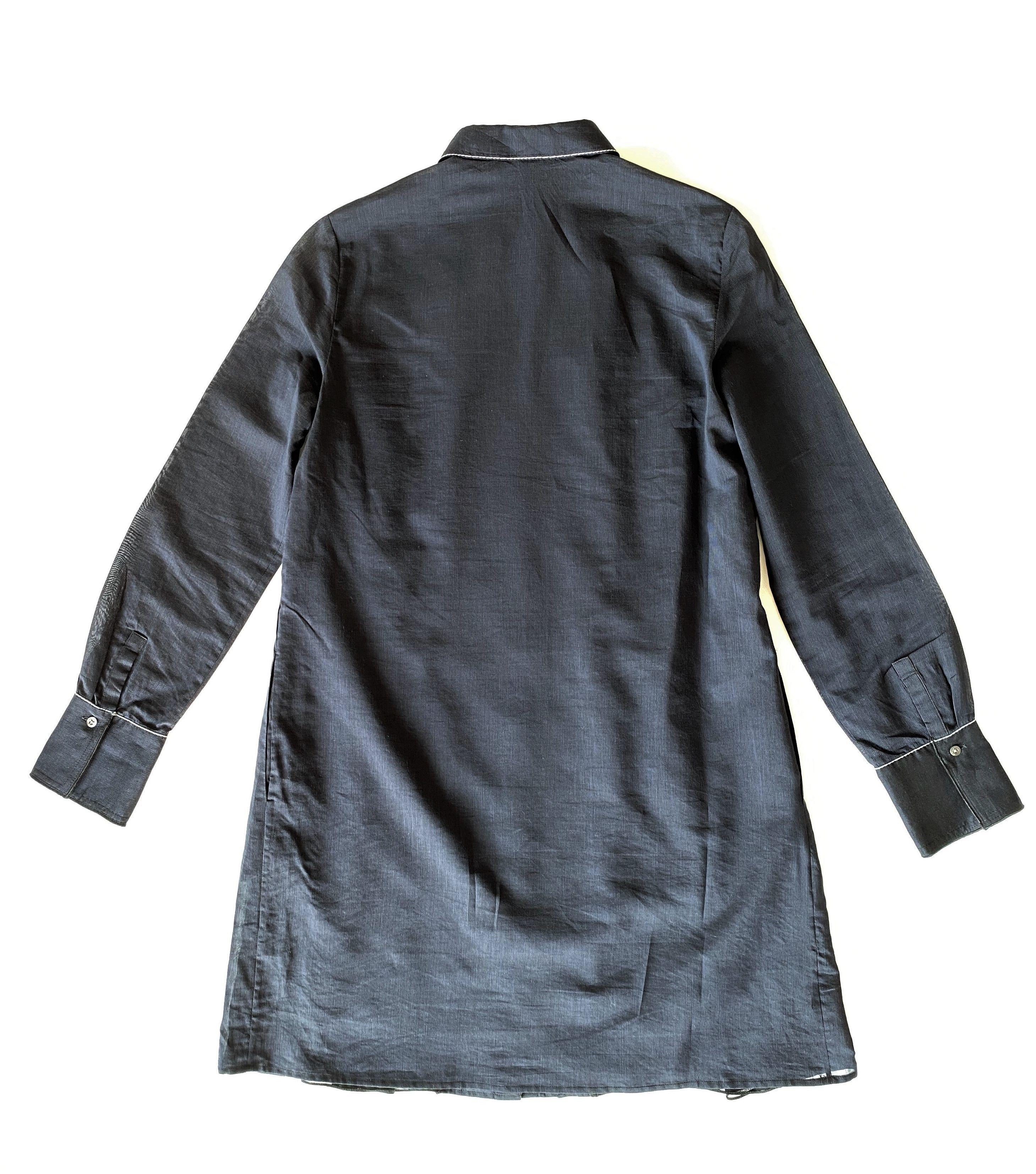 Black & Navy Cotton & Silk Shirt Dress