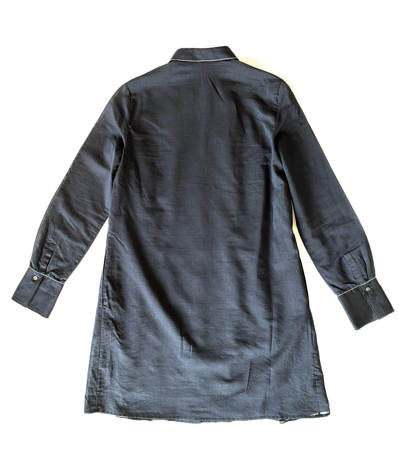 Black & Navy Cotton & Silk Shirt Dress