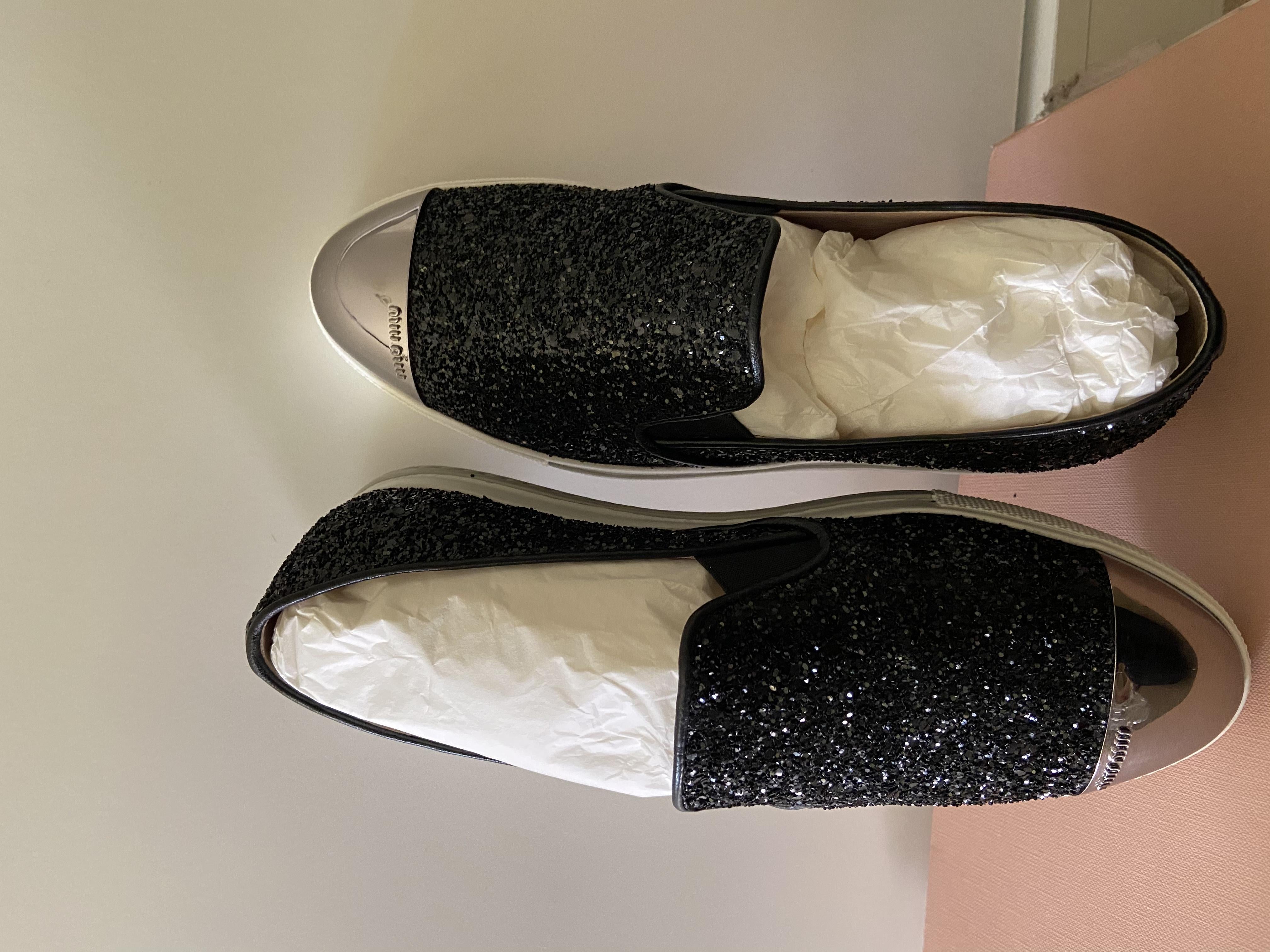 Miu Miu Black Glitter Slip-On Sneakers