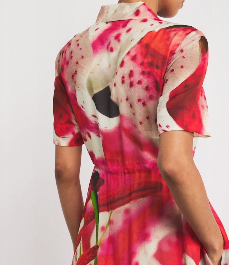 Tory Burch Silk-Cotton Lily Print Midi Dress