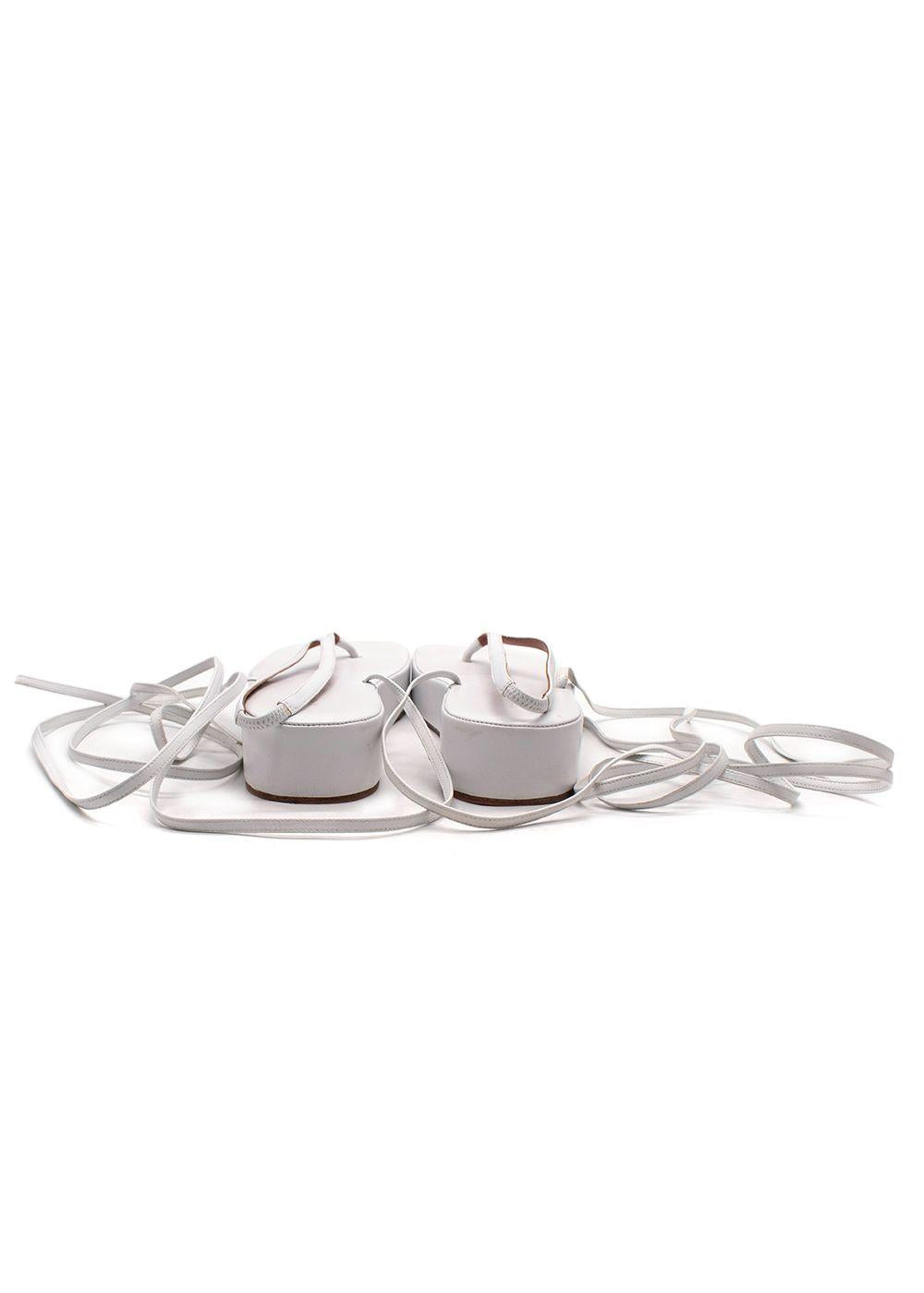Amina Muaddi White Leather Tie Sandals