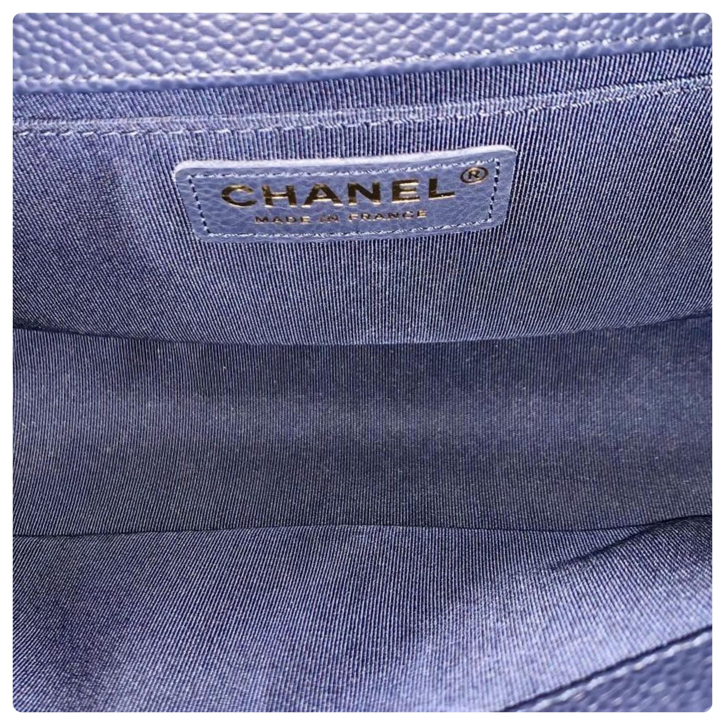Chanel Navy Caviar Leather Medium Boy Bag