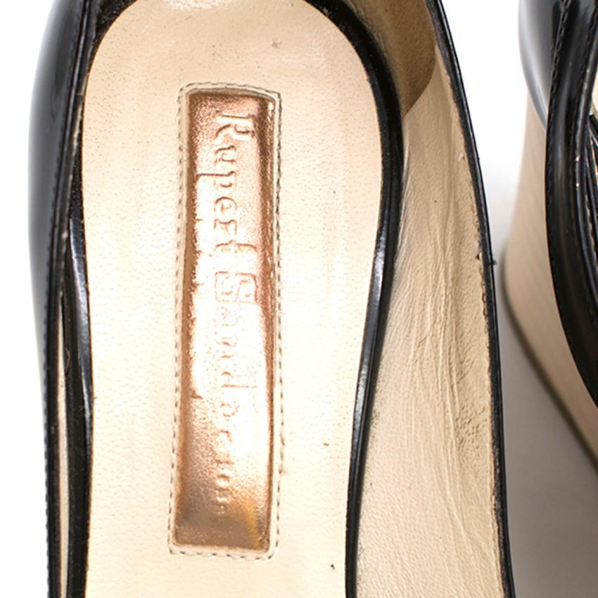 Rupert Sanderson Black Patent Leather Peep-Toe Wooden Wedges