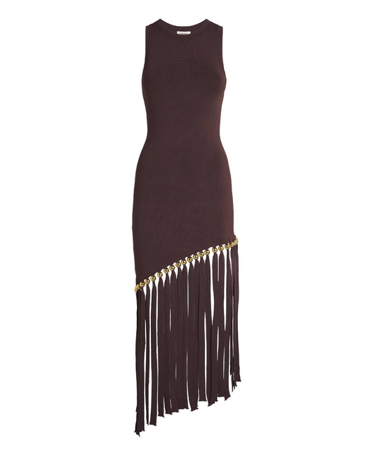 Sandro Sleeveless Fringed-Hem Knitted Midi Dress