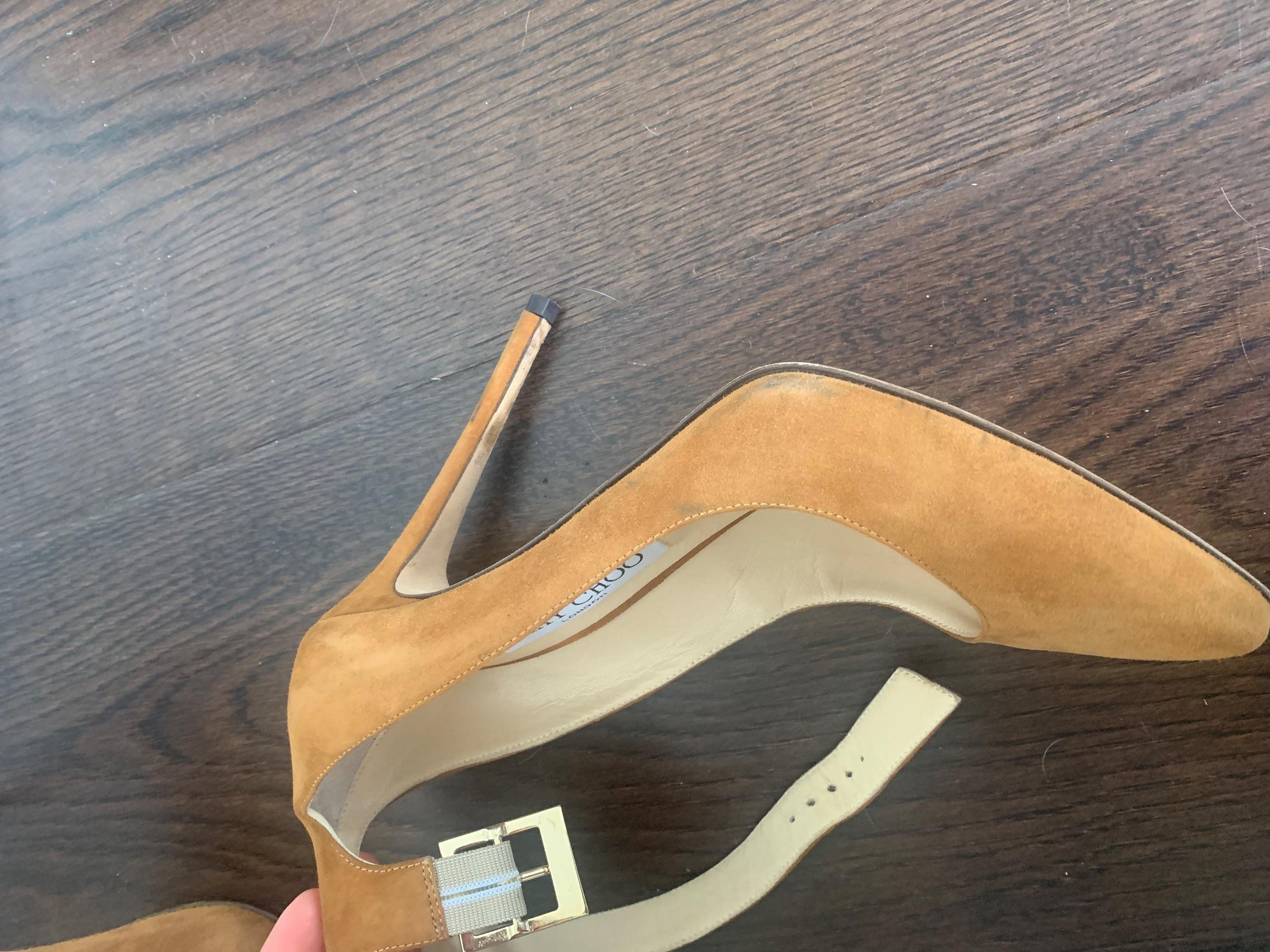 Tan Suede Helena Ankle Strap Pumps