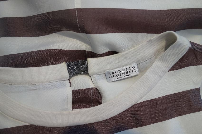 Brunello Cucinelli High-Low Striped A-Line Dress