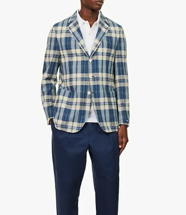 Checked Single Breasted Cotton Blazer