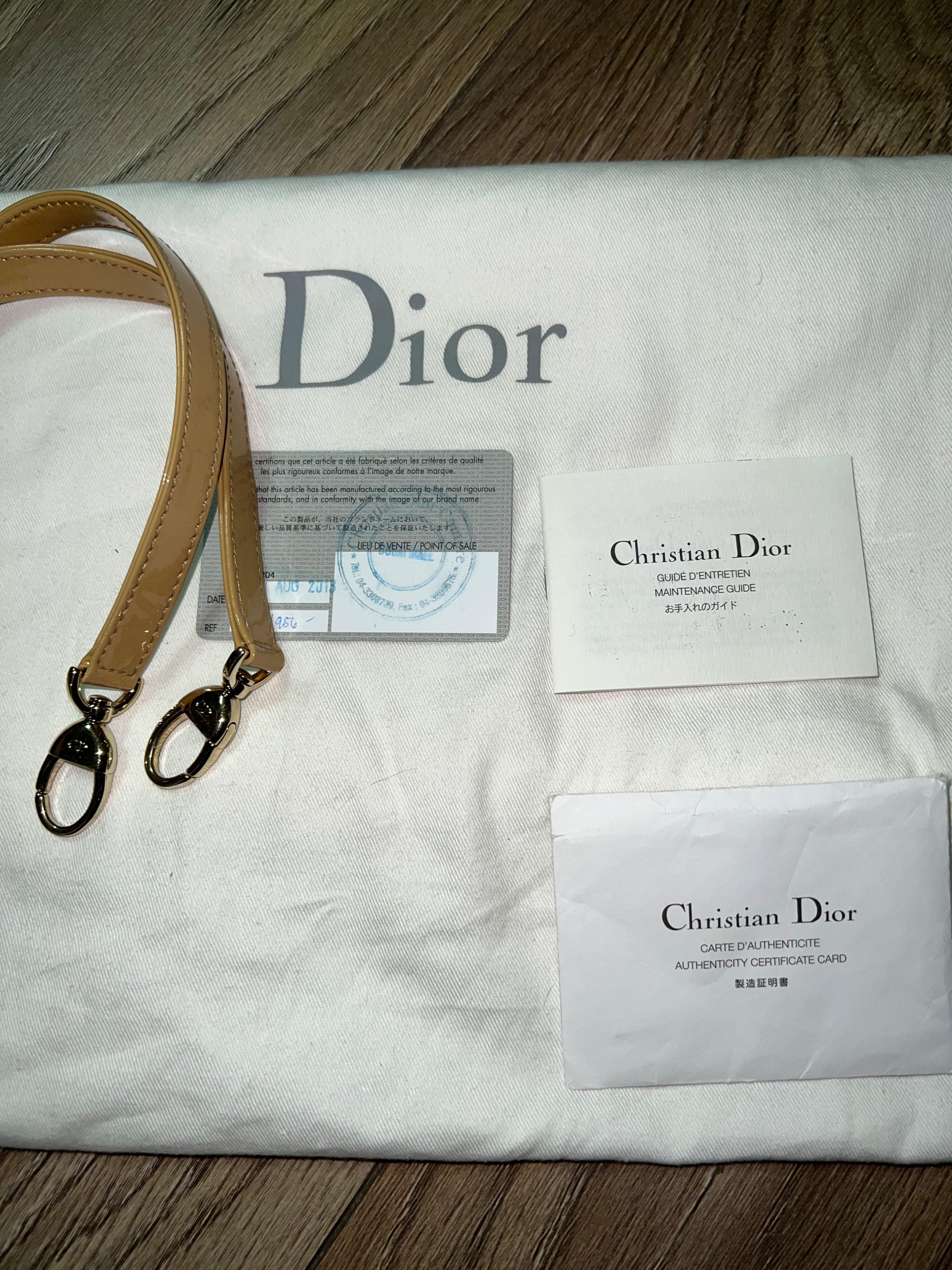 Beige Patent Leather Large Lady Dior Tote Bag