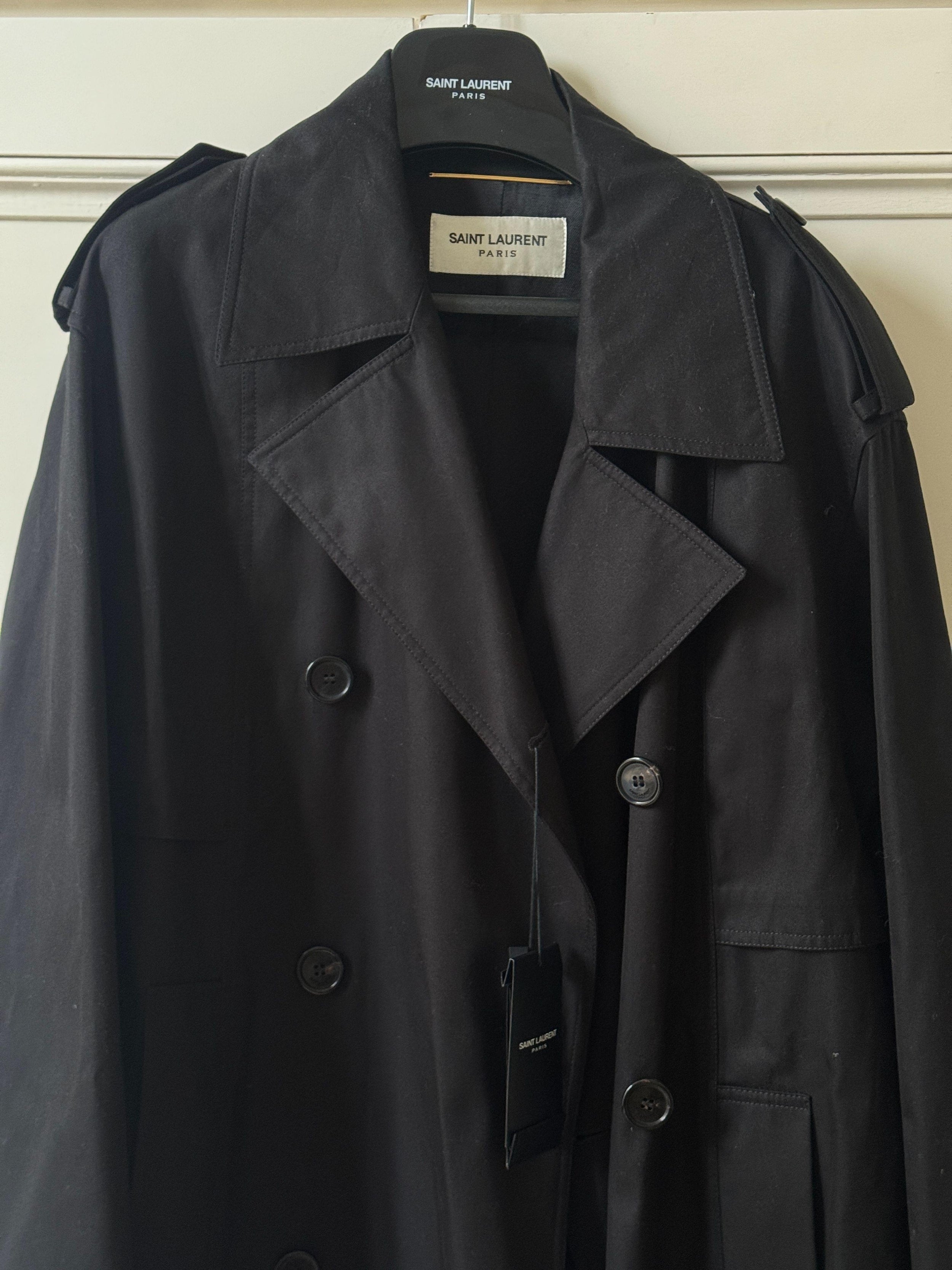 Saint Laurent Black Cotton Trench Coat