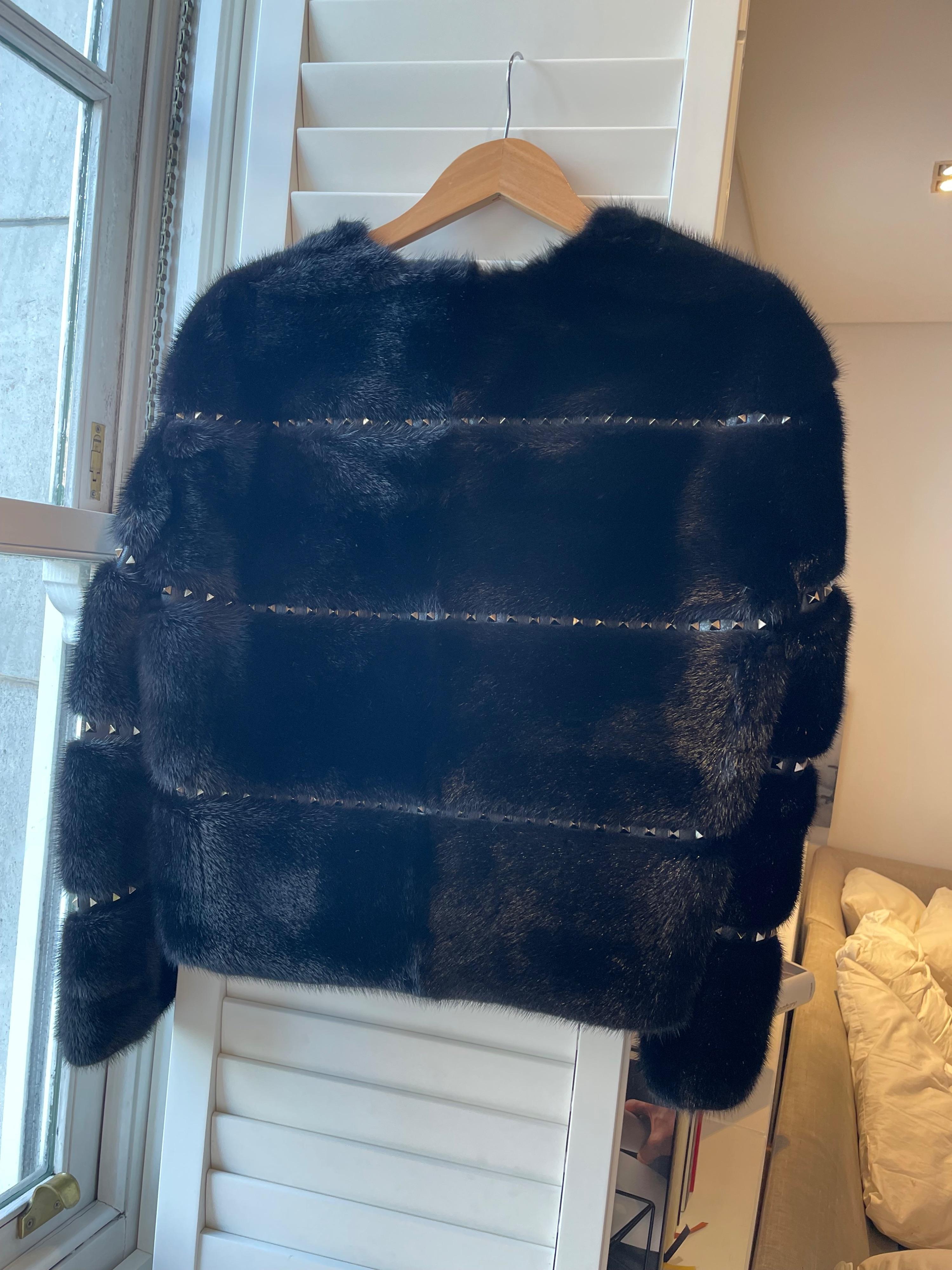 Valentino Black Crystal Embelleshed Mink Jacket