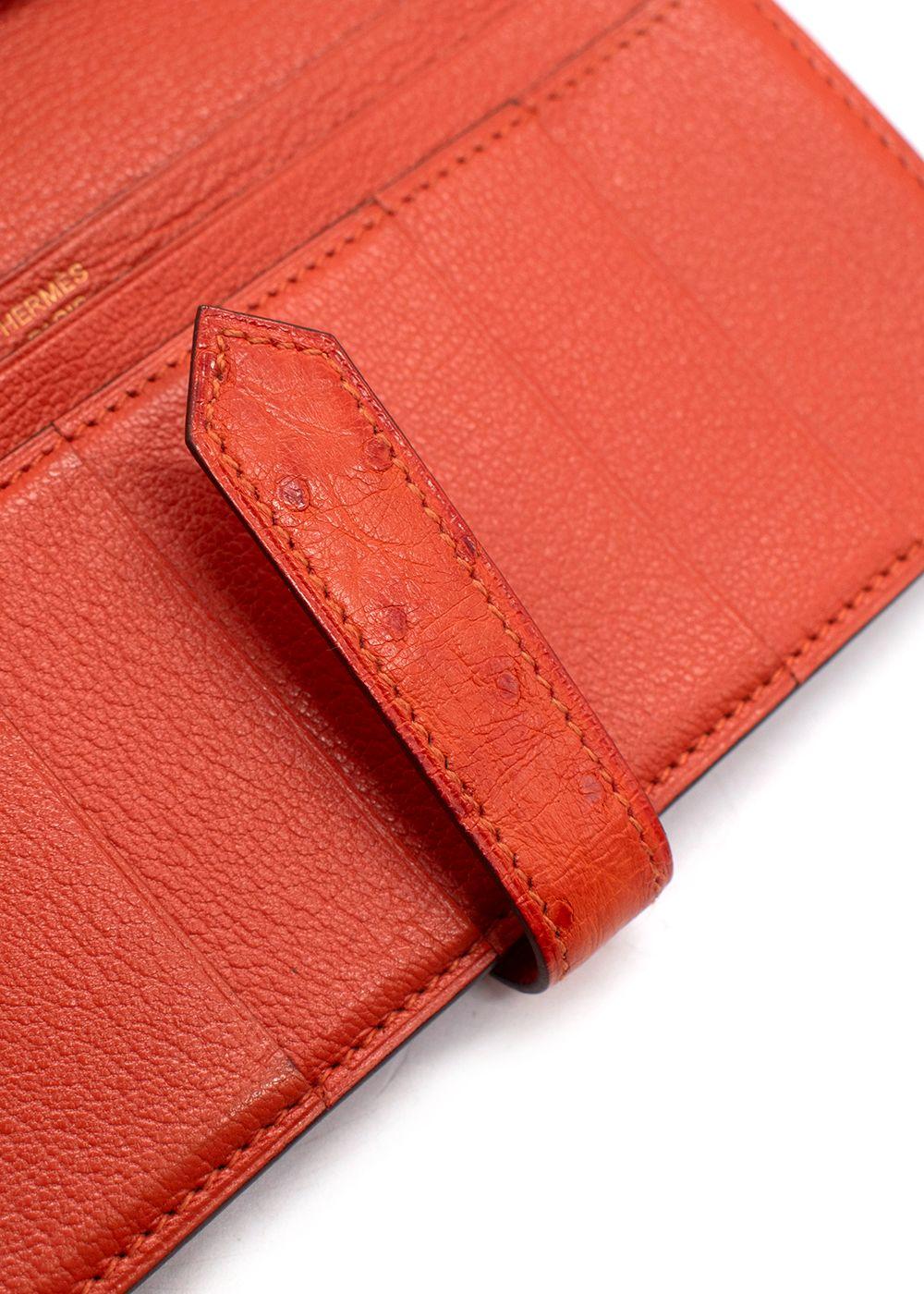 Hermes Orange Ostrich Bearn Wallet with Gold Hardware