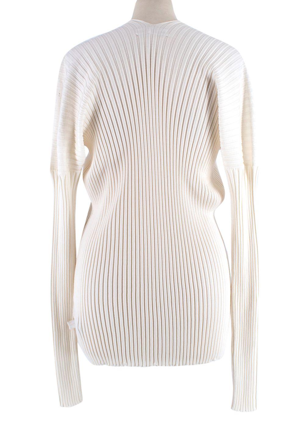 Bottega Veneta Ivory Long Sleeve Ribbed V-Neck Top