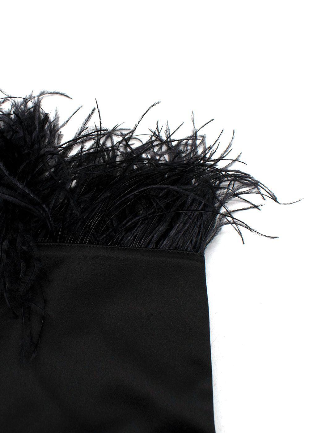 Amina Muaddi Black Satin Boots with Feather Detailing