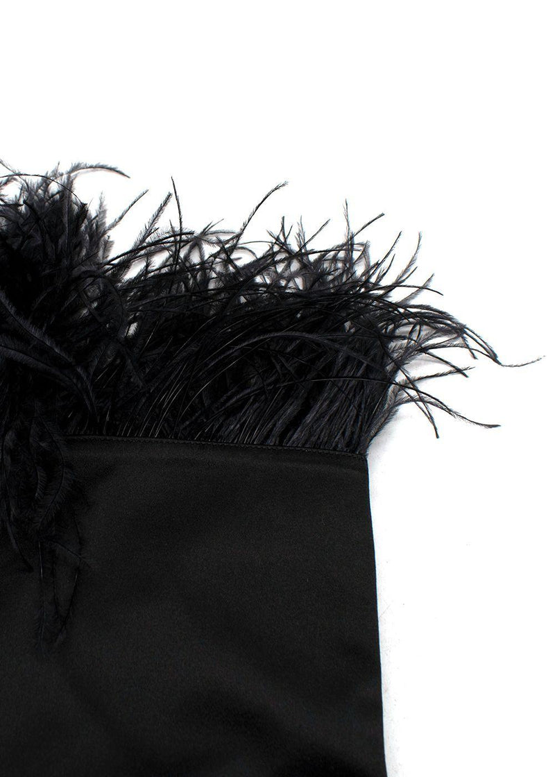 Amina Muaddi Black Satin Boots with Feather Detailing