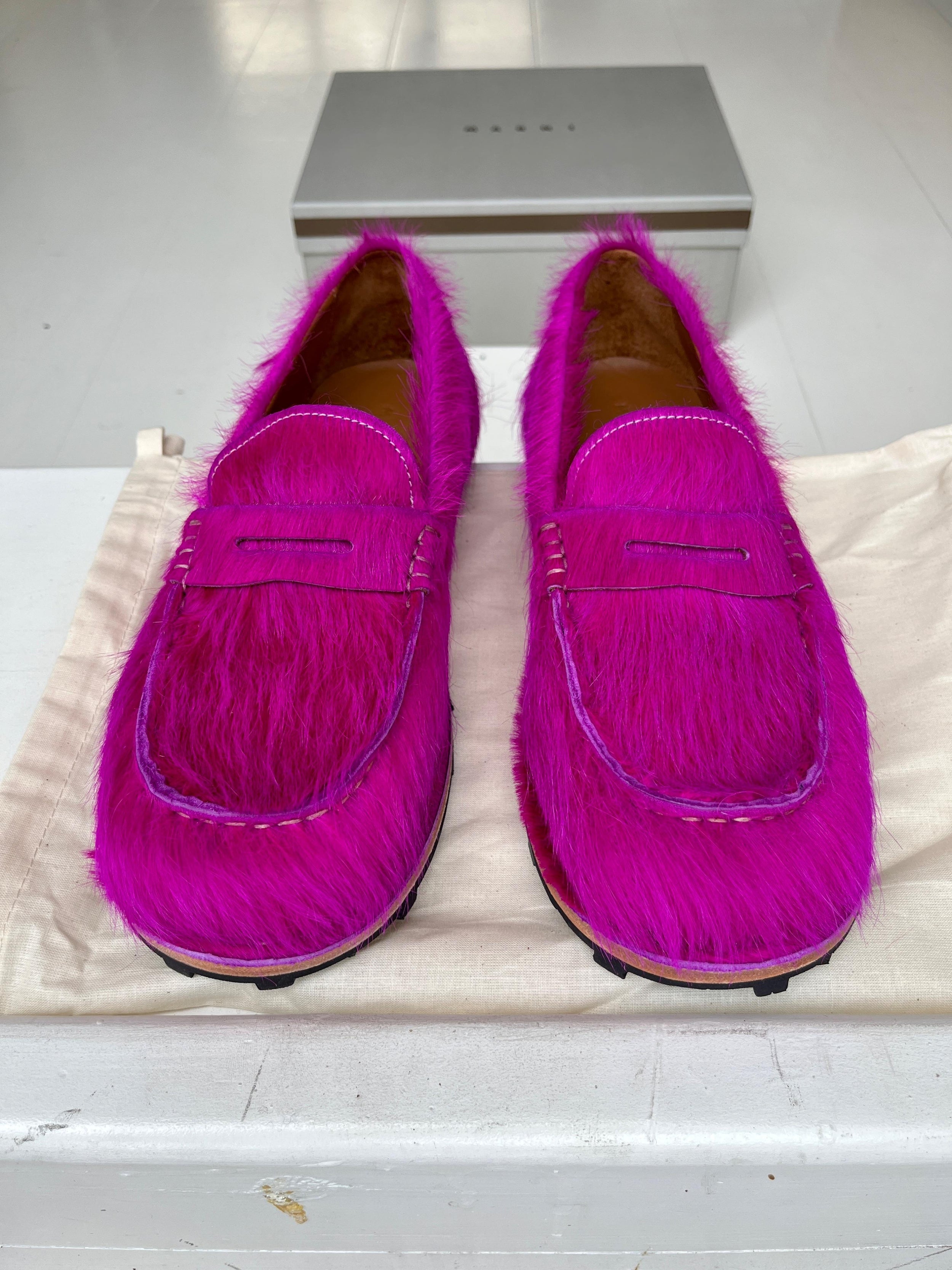Pink Long Calf Hair Loafers