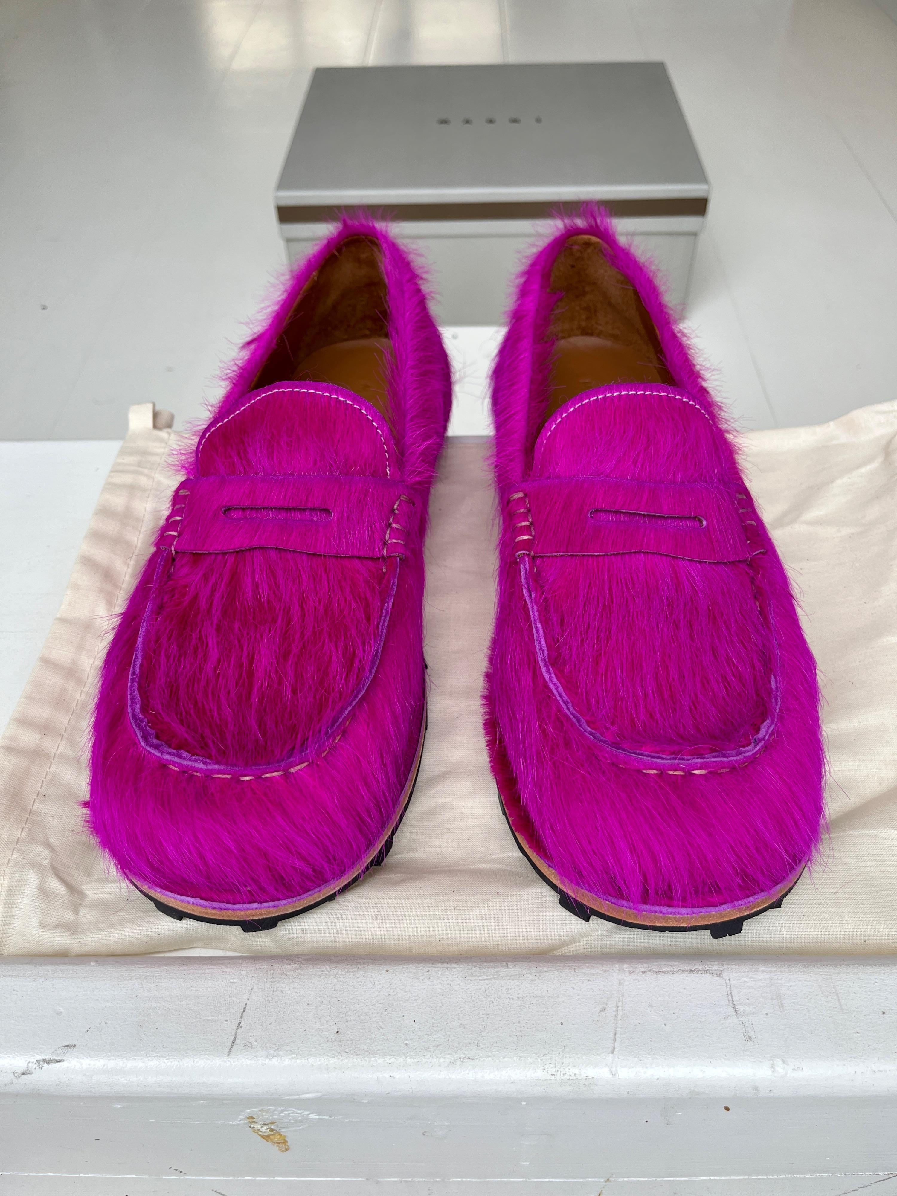 Pink Long Calf Hair Loafers