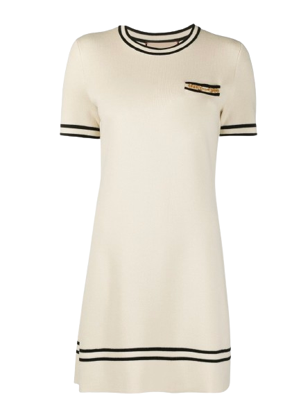 Gucci Cream Horsebit Embellished Wool Mini Dress